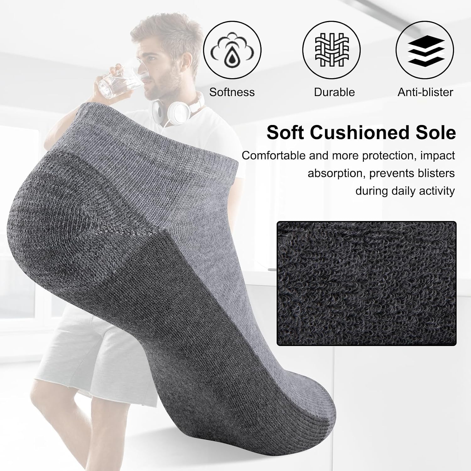 Detalle 1 de COOVAN Men's Athletic Ankle Socks, 12-Pair Pack