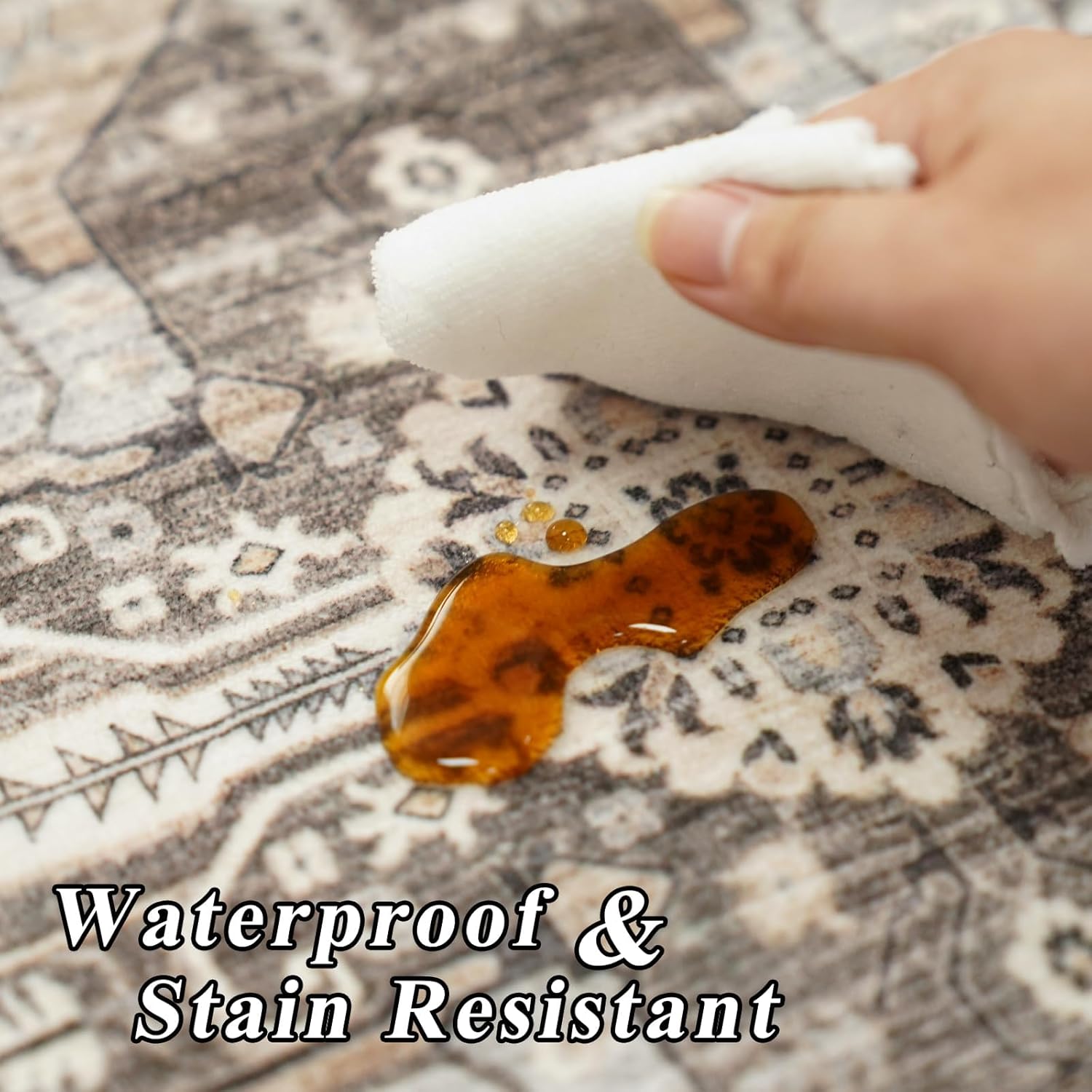 Thumbnail 6 de RUUGME Washable 8x8 Square Rug (Low Pile) with Non Slip Backing, Beige