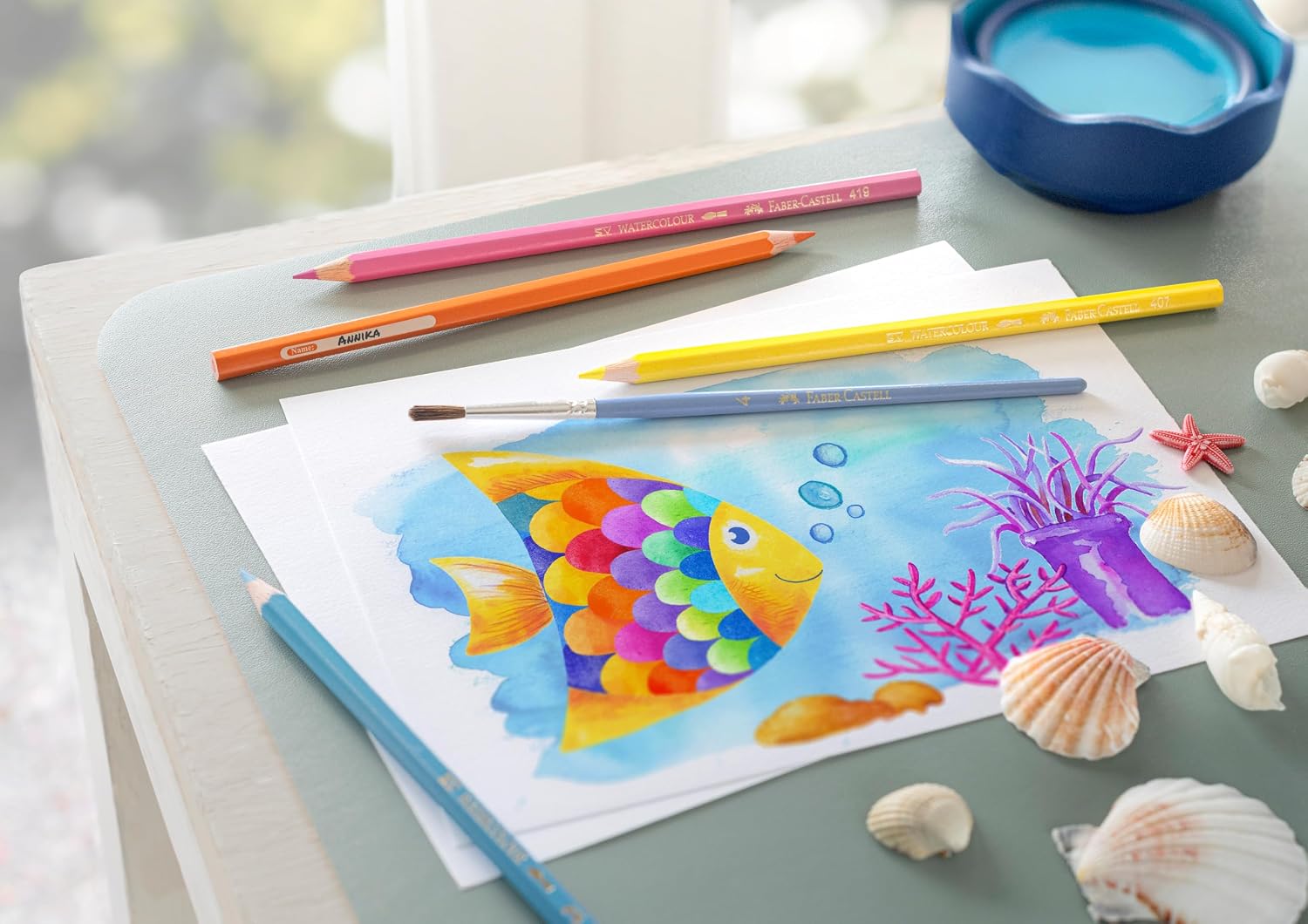 Detalle 1 de FABER-CASTELL Set matite acquerellabili da 24 pezzi con pennello – ergonomiche, resistenti e facili da usare per bambini