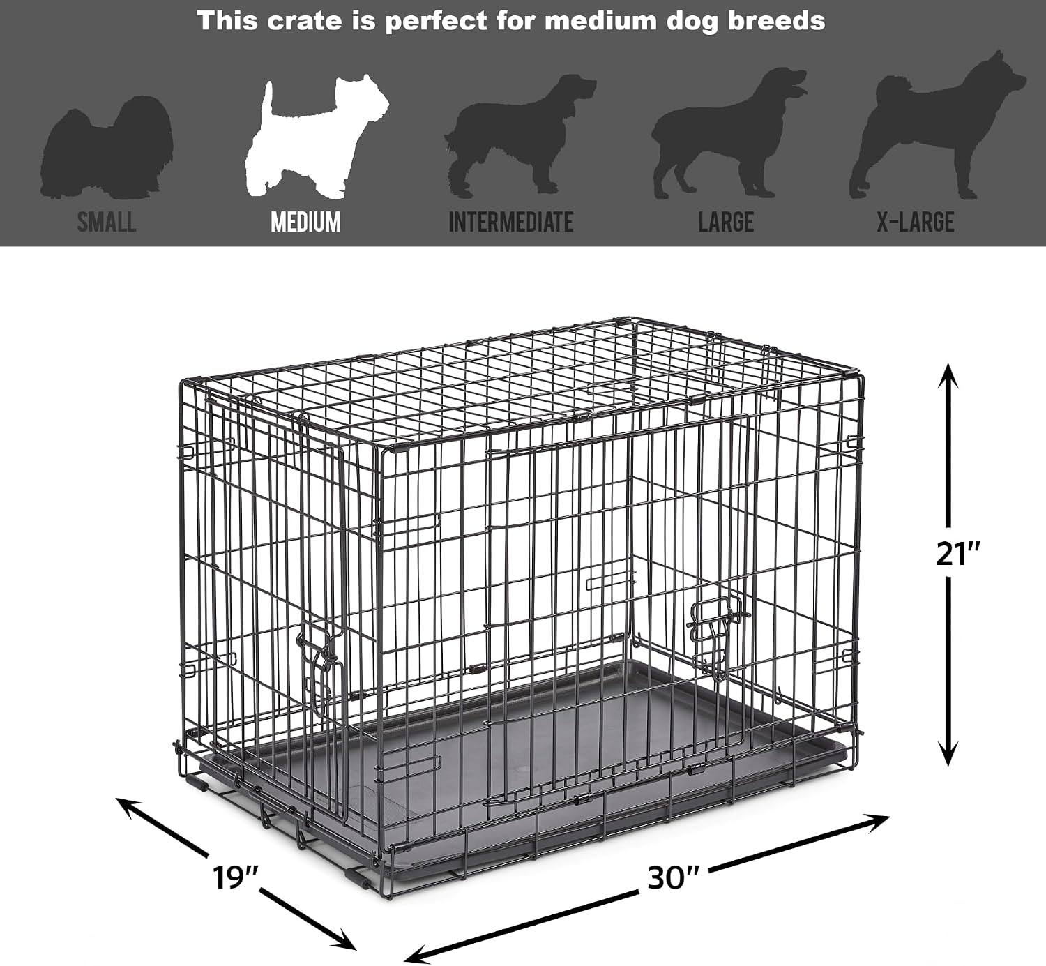 Detalle de New World Double Door Folding Metal Dog Crate (76 cm) with enhanced security and leak-proof pan