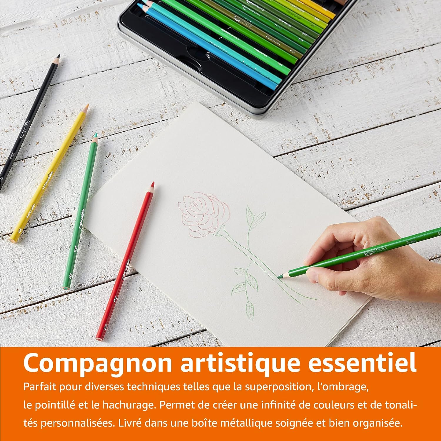 Thumbnail 6 de Amazon Basics Crayons de couleur dans une boîte métallique – 48 couleurs, rangement solide