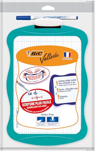 Detalle de BIC Velleda – Ardoise Effaçable à Sec Double Face 21x31 cm (Écriture & Dessin) – Coloris Variés