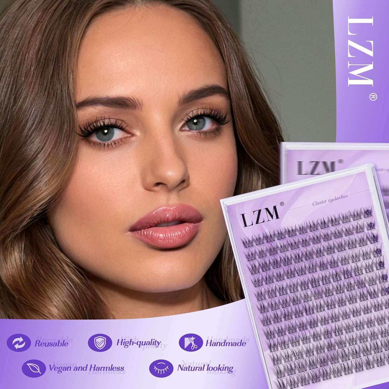 Detalle de LZM Cluster Wimpern Extensions – C-Curl, 10–13 mm, 144 Stück, natürliches Aussehen