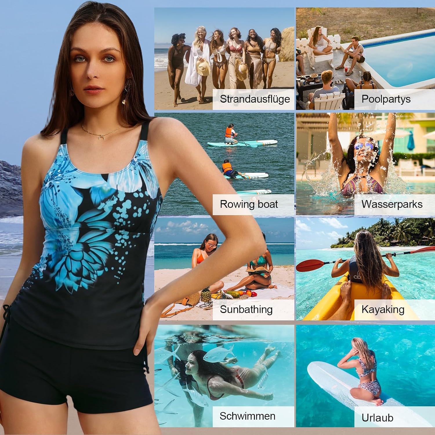 Detalle 1 de Tankini Damen Zweiteiler mit Bauchkontrolle