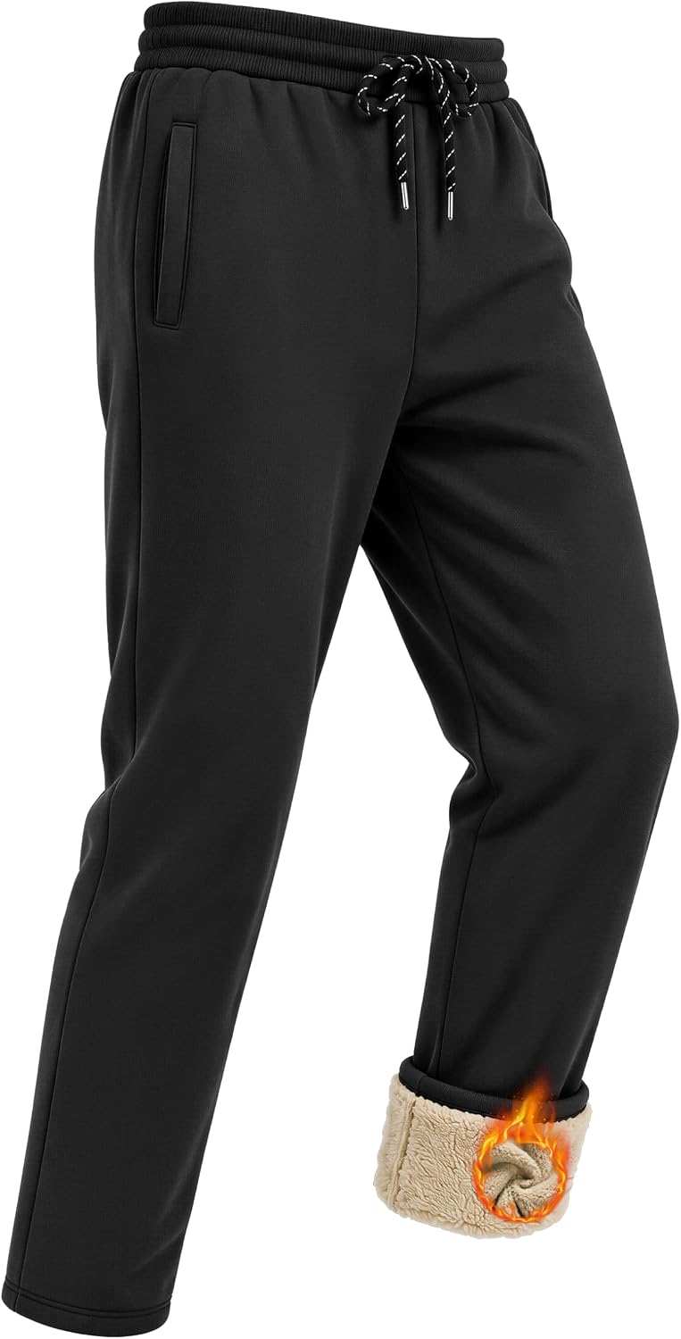 Detalle de TACVASEN Men's Sherpa-Lined Sweatpants with Drawstring, Open Bottom