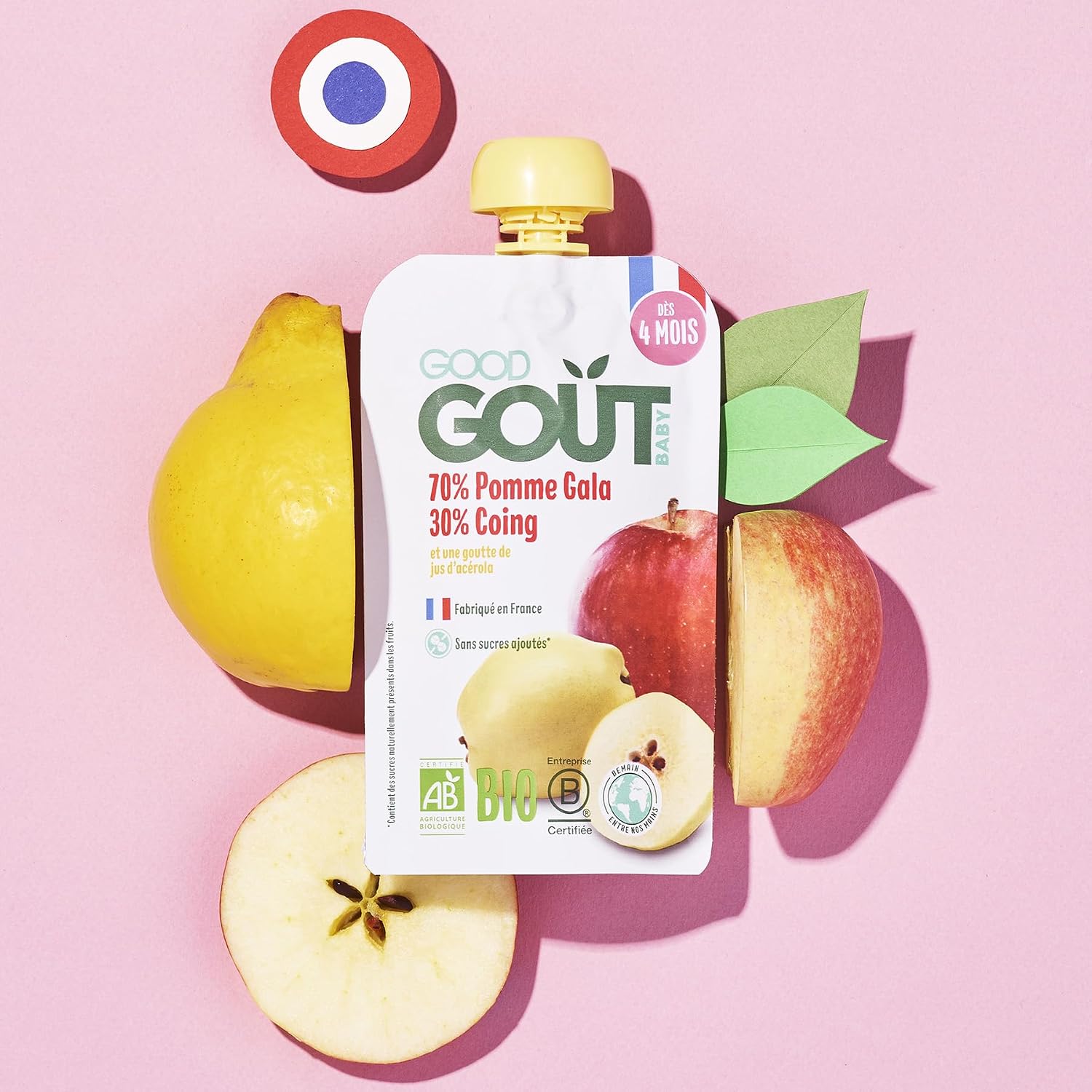 Detalle de GOOD GOÛT Gourdes Pomme Coing – Purée Bébé dès 4 mois, 10x120 g