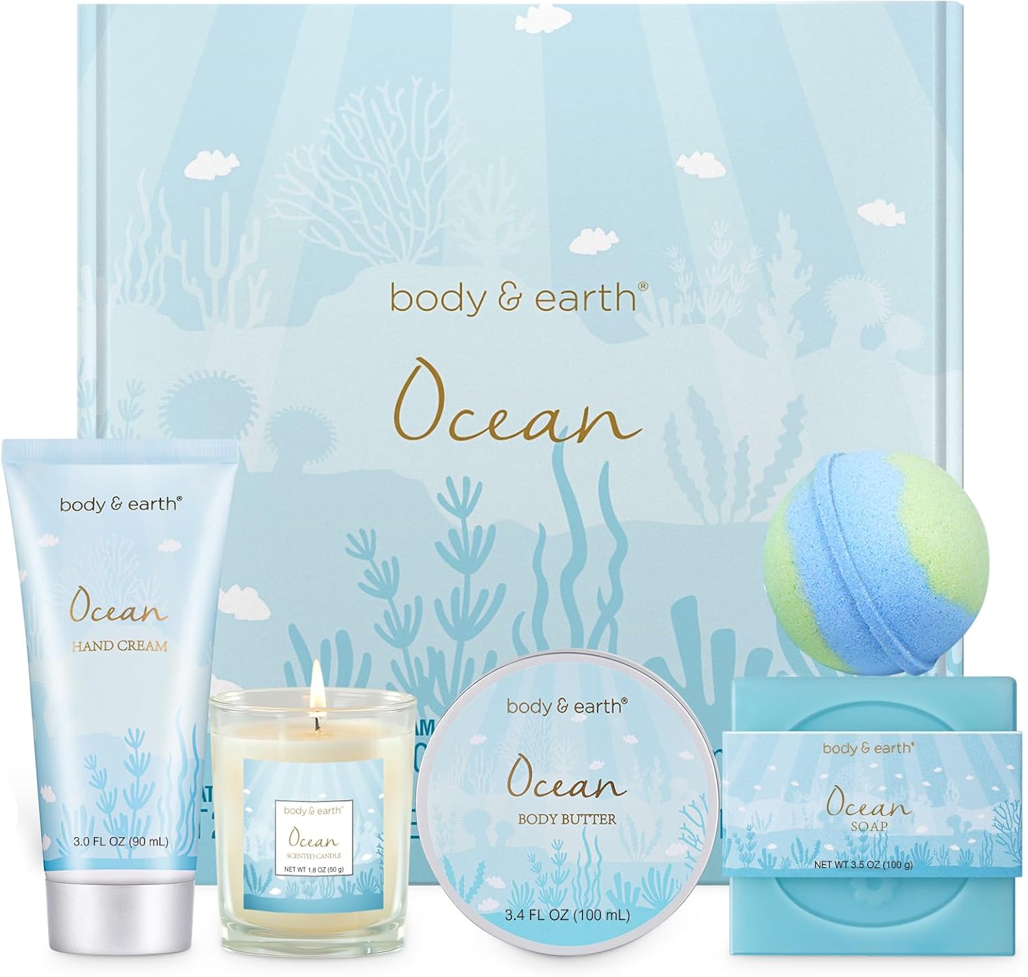Detalle de BODY & EARTH BE-BP-044 Ocean Scent Bath & Body Gift Set, 5 Pieces