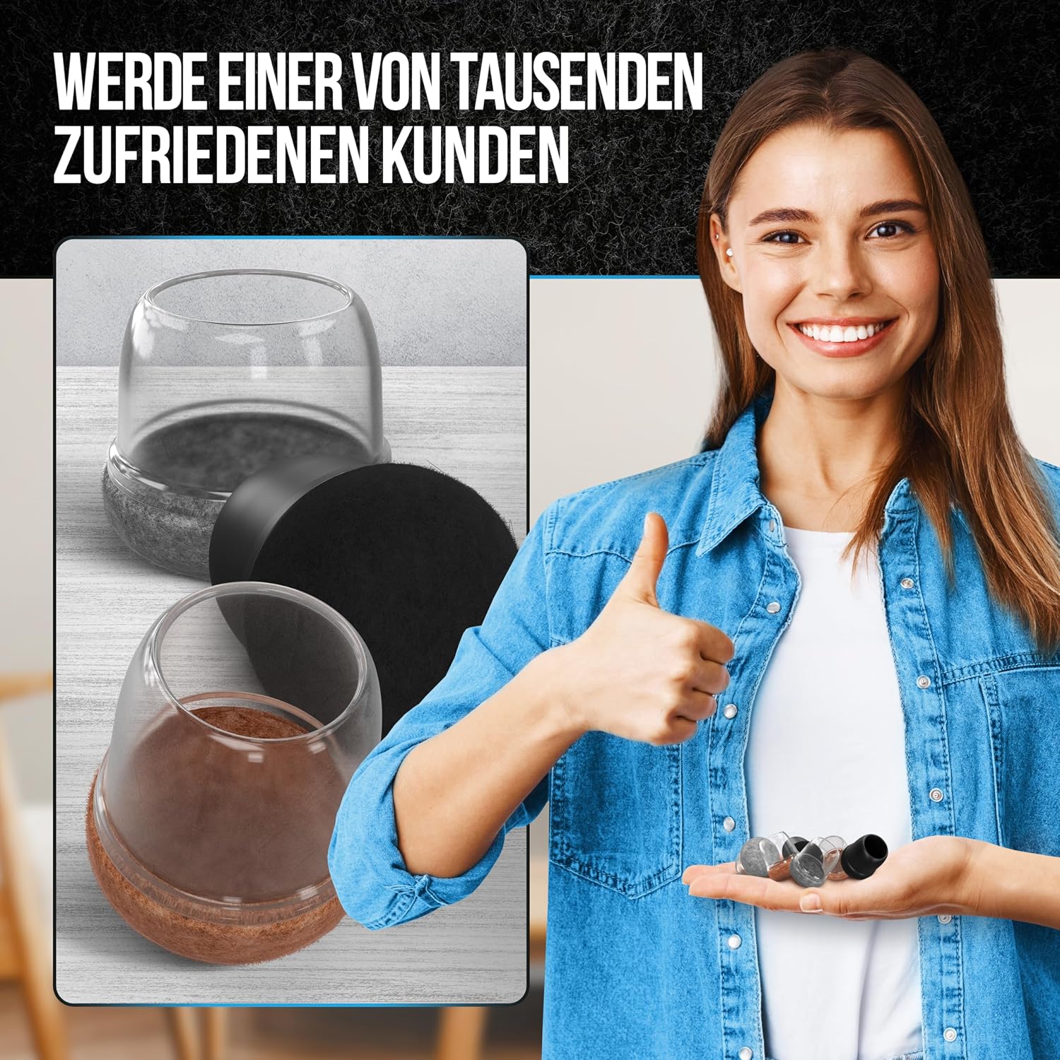 Thumbnail 4 de K's Quality Stuhlbeinkappen Rund Schwarz (16 Stück) – Filzgleiter für Stuhlbeine, 14–20 mm