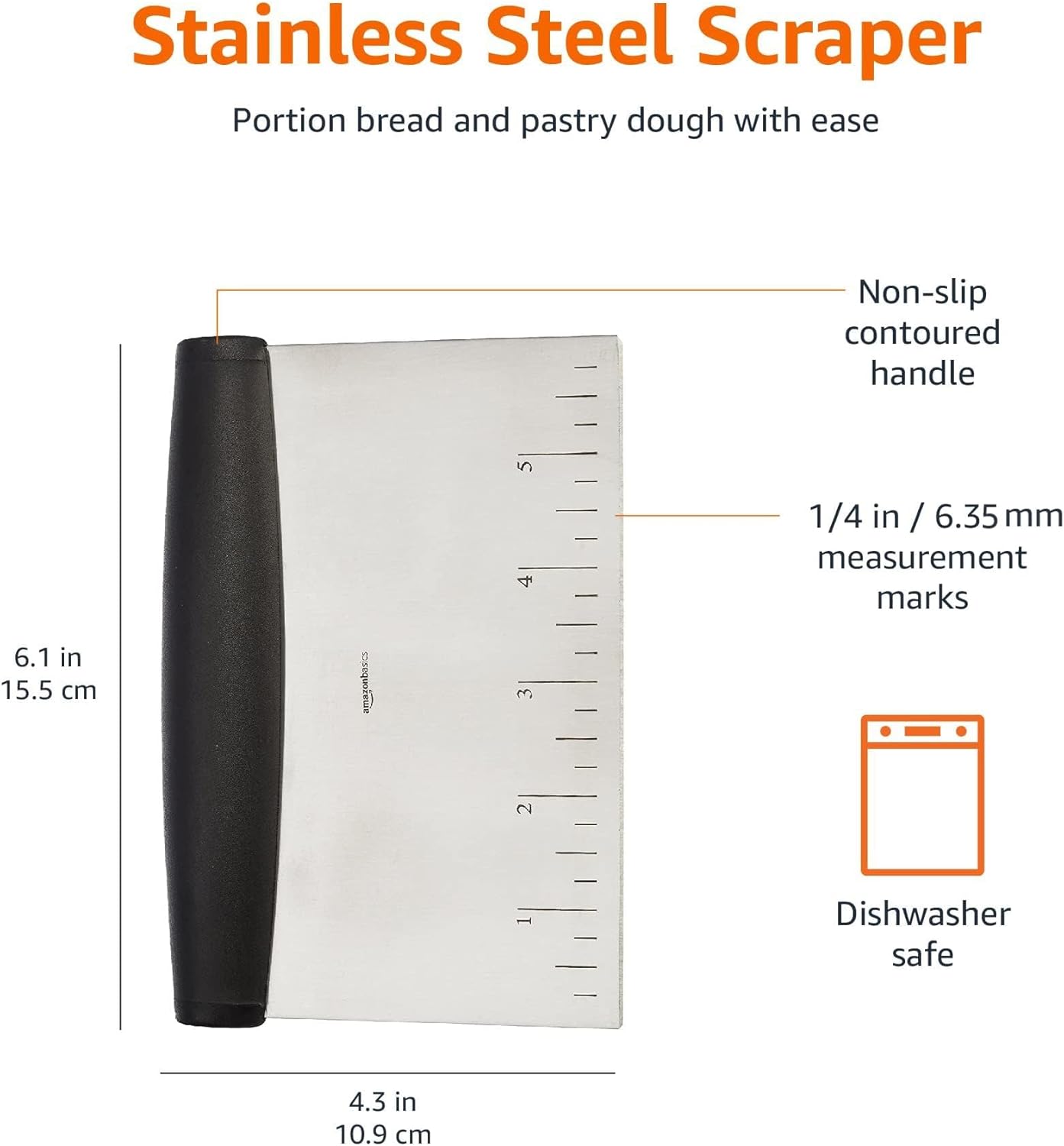 Detalle 2 de Amazon Basics Multi-purpose Stainless Steel Scraper, 15.5 cm – Black & Silver