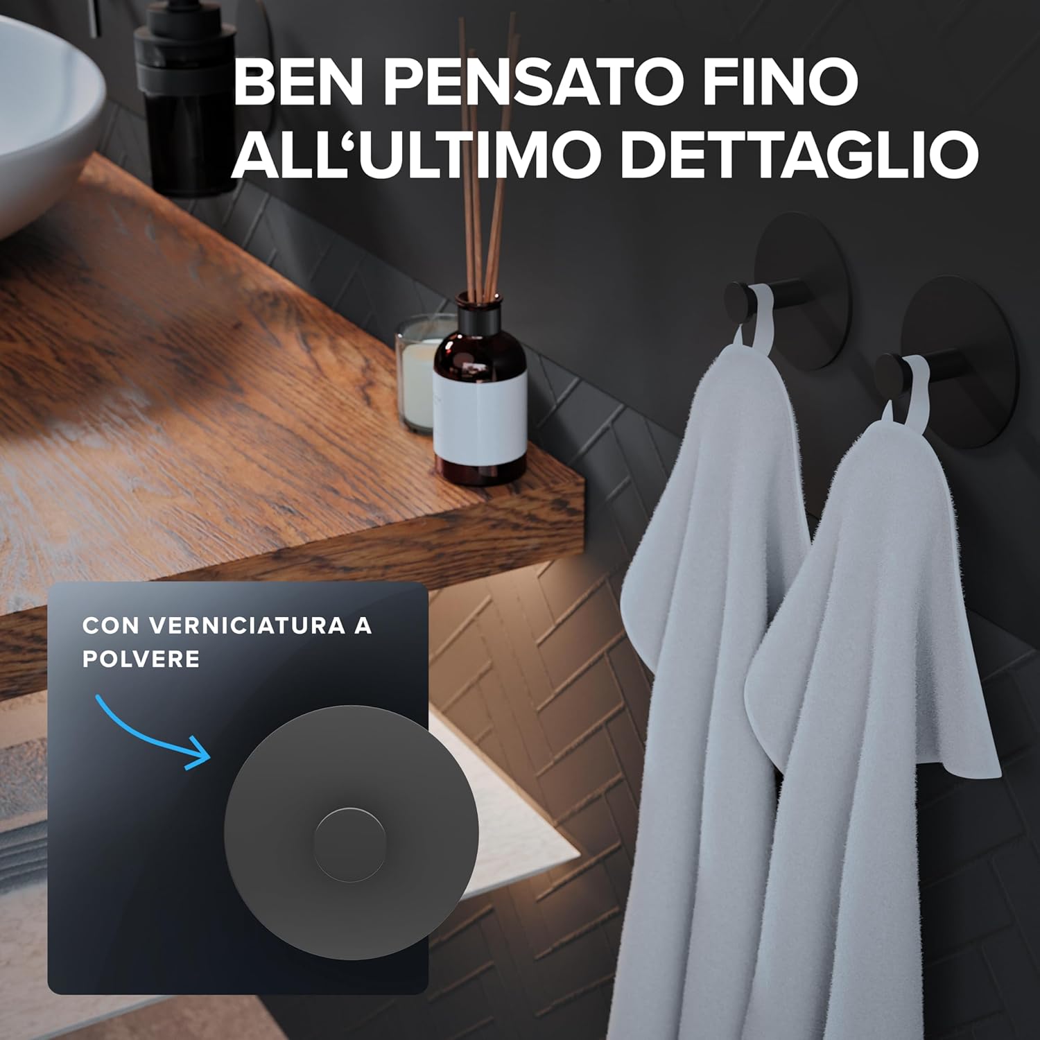 Thumbnail 3 de ovimar Gancio per Asciugamani Set di 2 in Acciaio Inox Nero – Design Moderno e Installazione Adesiva