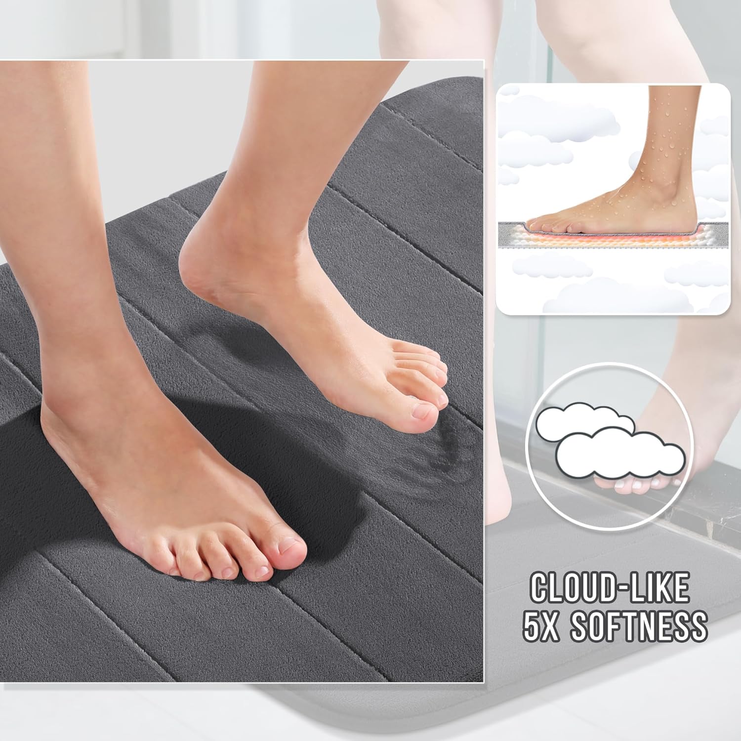 Detalle de Yimobra 3-Piece Memory Foam Bath Mat Set, Dark Gray