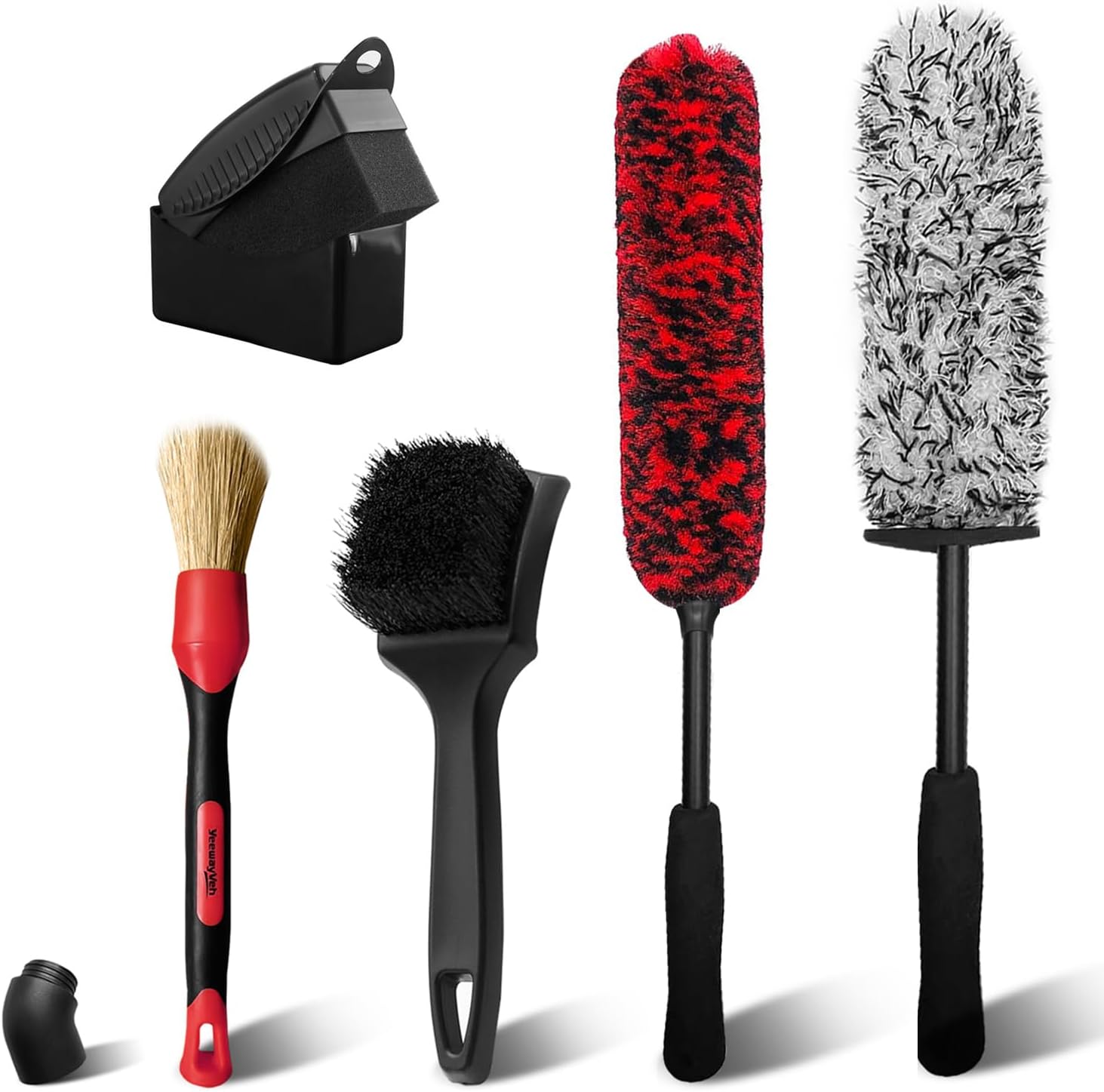 Detalle de YeewayVeh Wheel Cleaning Kit 5-Pack: Bendable Alloy Wheel Brushes & Microfiber Rim Brush (Red)