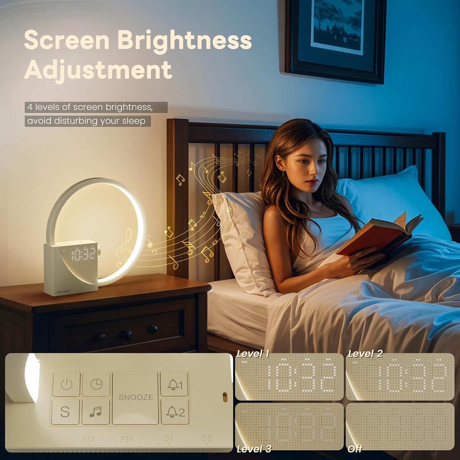 Thumbnail 4 de blonbar Nachttischlampe mit Wake Up Licht – 3-stufig dimmbar, Dual-Wecker, Nature Sound & USB-Ladefunktion