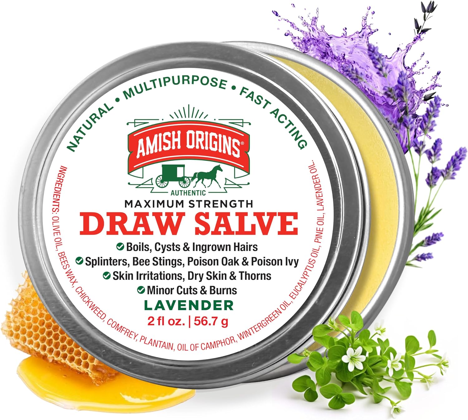 Detalle de Amish Origins Drawing Salve Ointment, 2 oz for Splinters and Itchy Skin