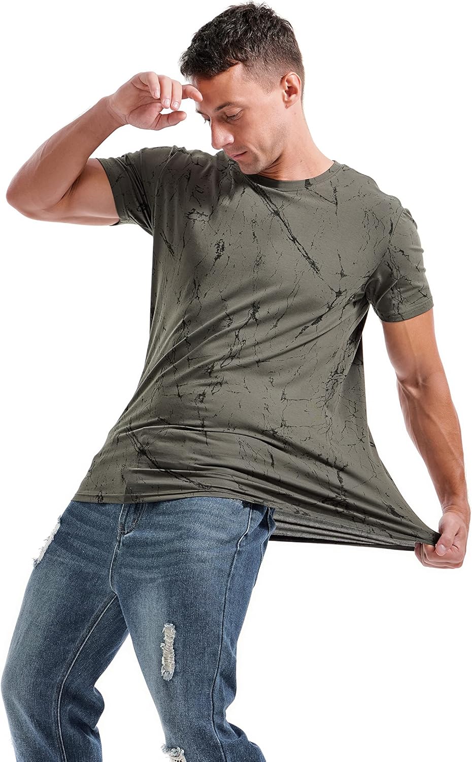 Thumbnail 3 de RONOMO Herren T-Shirt 95% Baumwolle / 5% Spandex – Hautfreundlich, Mikroelastisch, mit Graffiti-Druck