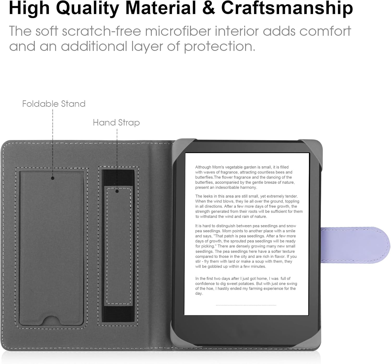 Thumbnail 2 de HoYiXi Universalhülle für 6.8–7'' eReader – PU-Leder Schutzhülle mit Standfunktion, Silikon-Clips und Magnetverschluss (Lila)