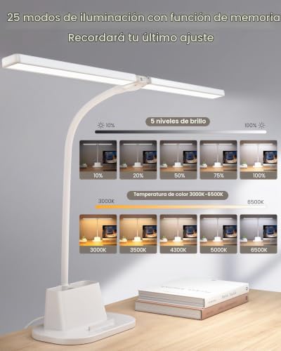 Detalle 2 de Ylatoial flexo LED de doble cabezal, 25 modos y brazo giratorio 360°, 47 cm