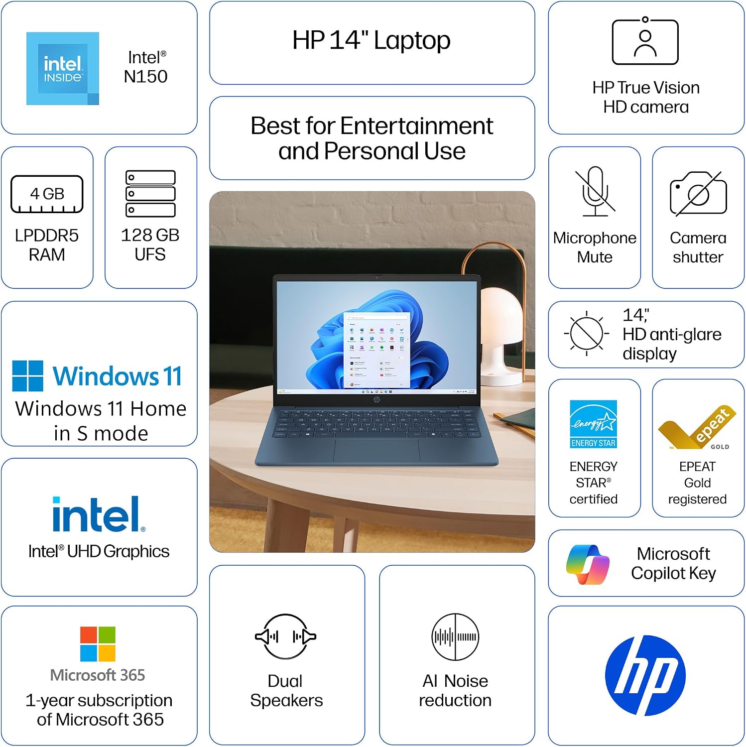 Detalle 2 de HP Laptop PC 14, 14-Inch HD Laptop with Intel N150 and 128GB UFS