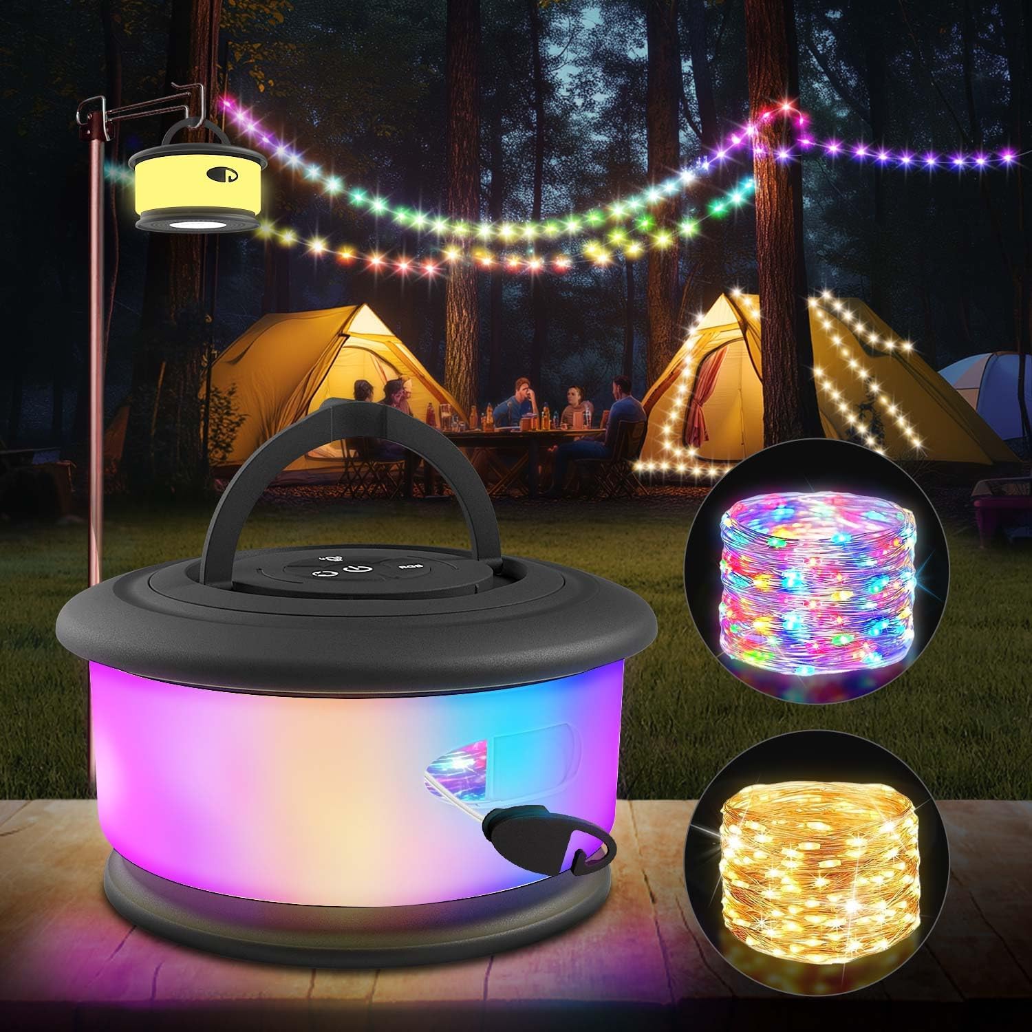 Detalle de Zocelight L26-Black 2-in-1 Camping String Lights, 19 Modes, Black