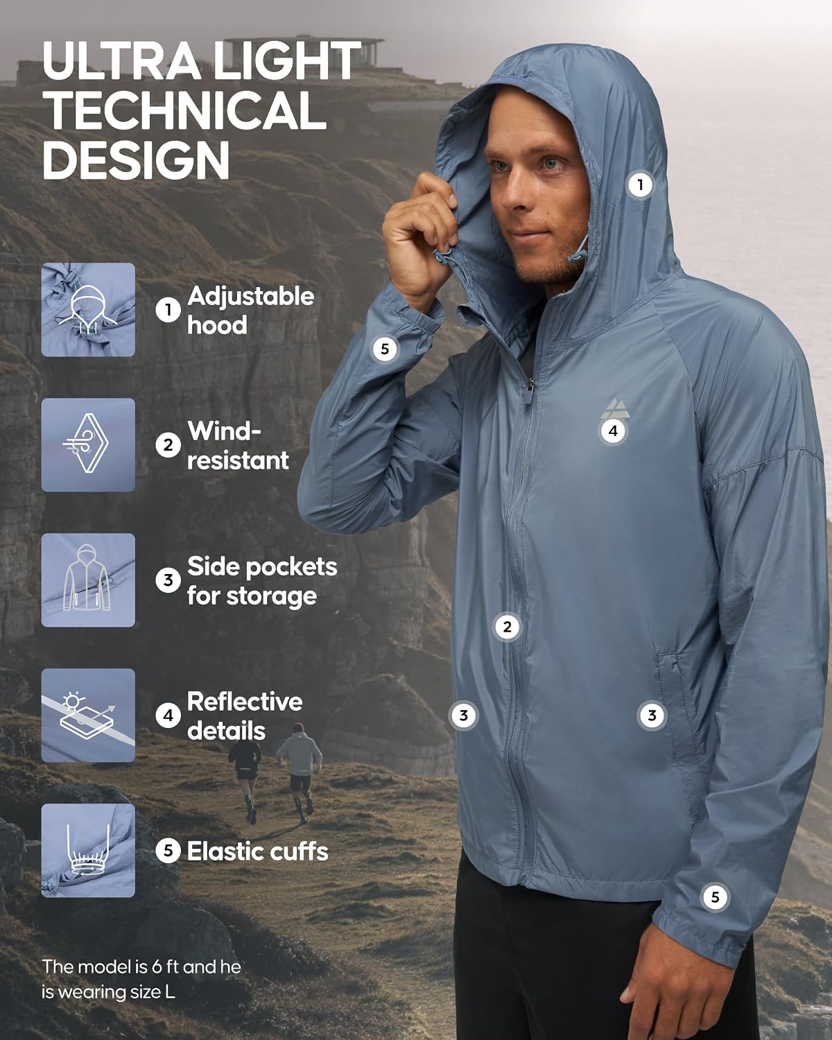 Thumbnail 1 de DANISH ENDURANCE Men's Packable Windbreaker Jacket, Lightweight and Windproof