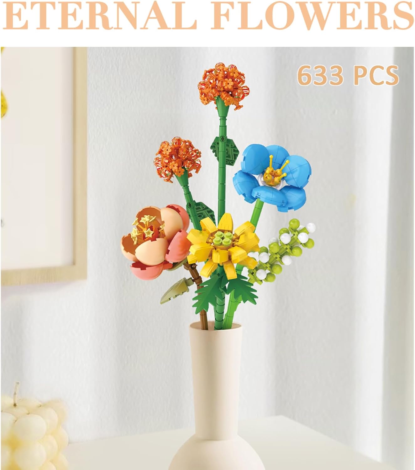 Detalle de MEIEST Blumenstrauß Bausteine Set – Mini Ziegel Patchwork für kreative DIY-Deko (Orange)