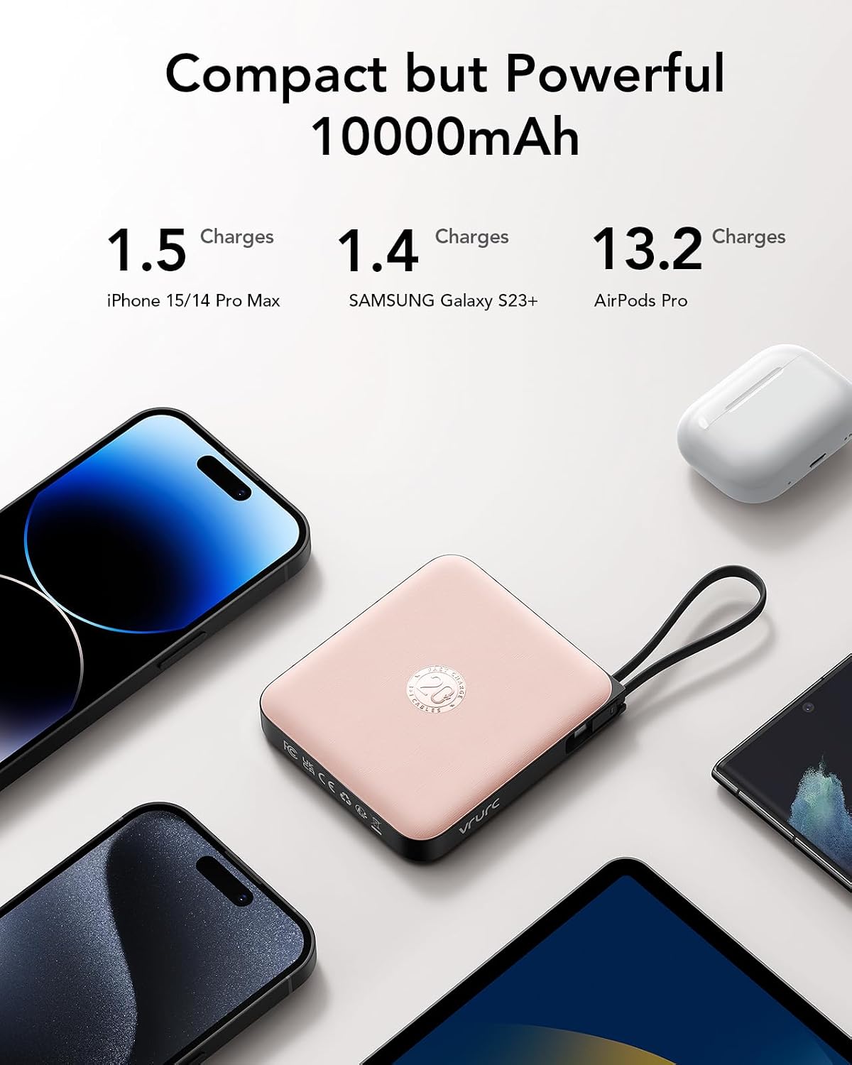 Thumbnail 4 de VRURC Power Bank mit Kabel 10000mAh Rosa