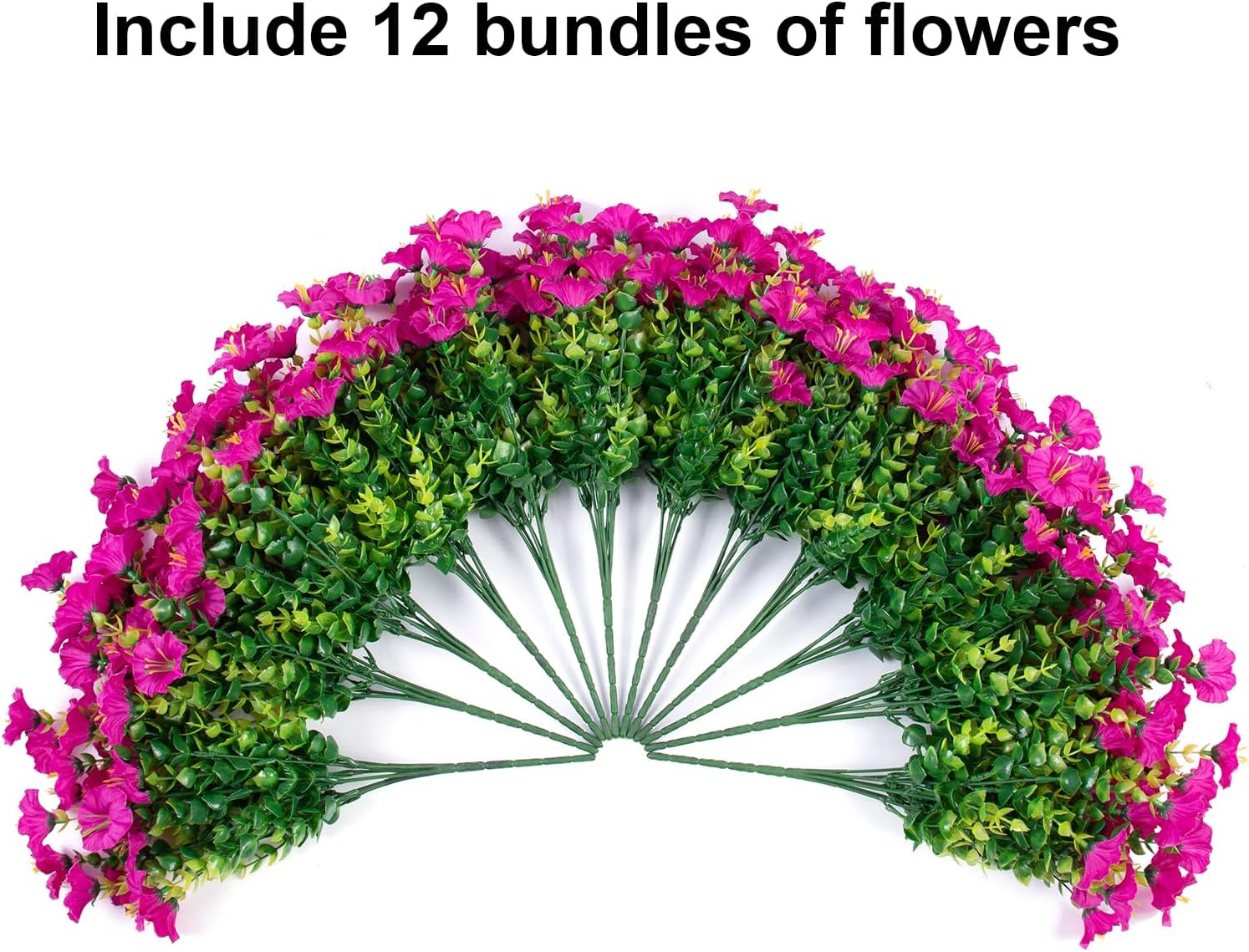 Detalle de HyeFlora 12 Bundles of UV-Resistant Artificial Fuchsia Morning Glory Flowers for Outdoor Planters