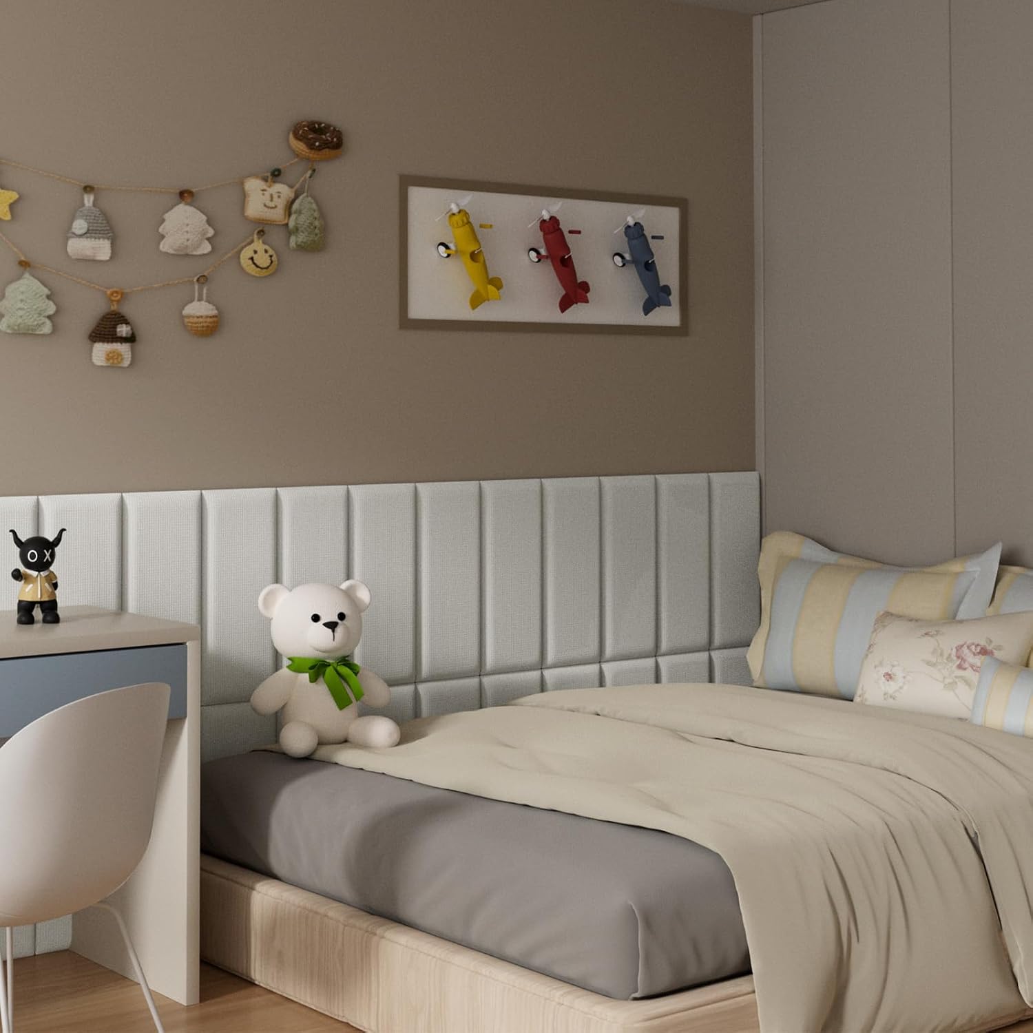 Detalle de Greymond CTBB19 Upholstered Wall-Mounted Headboard, Beige Terry Cloth, 12-Pack