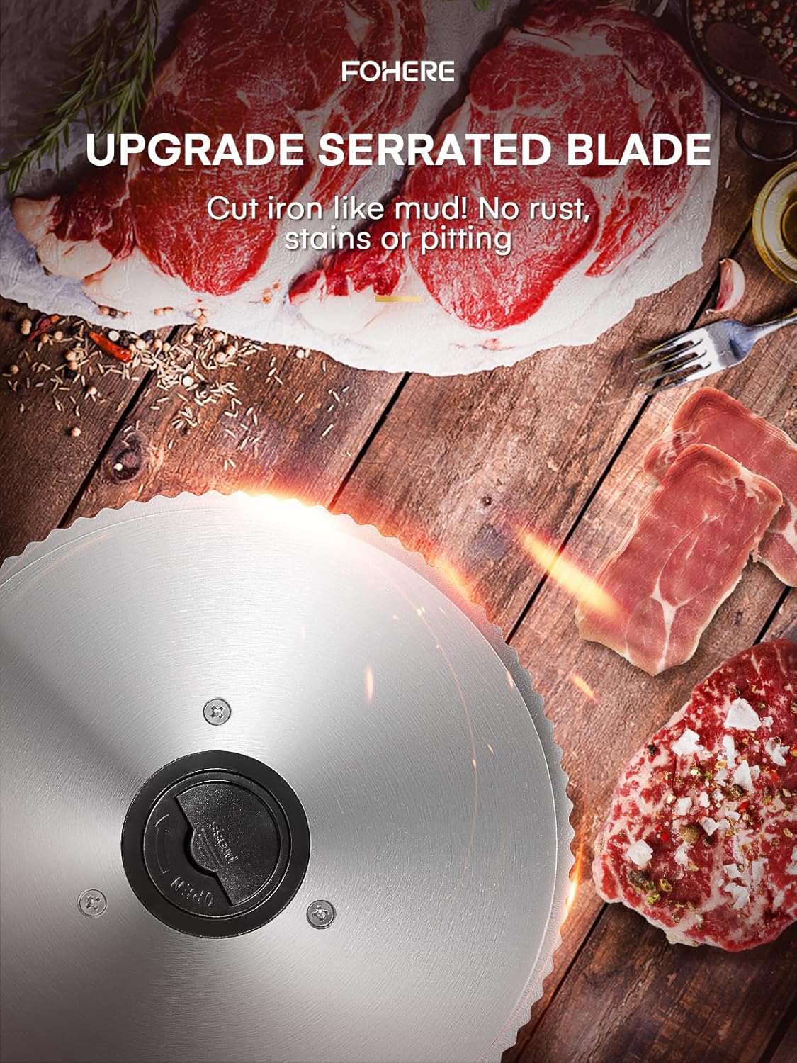 Thumbnail 2 de Electric Meat & Bread Slicer (200W) by FOHERE with 2x 19cm 304 Stainless Blades, Adjustable 0–15mm Thickness