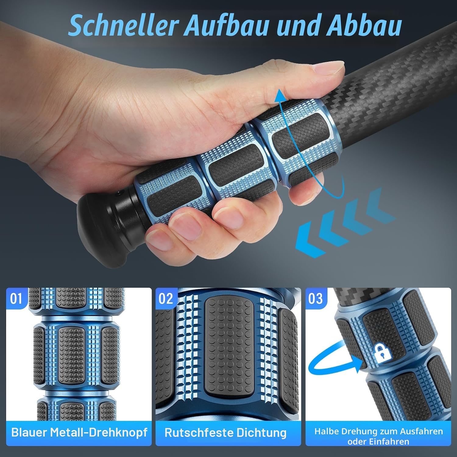 Detalle de SIRUI AM-324 Kohlefaser-Kamerastativ & Reisestativ (4 Sektionen) – belastbar bis 19 kg, ohne Mittelsäule