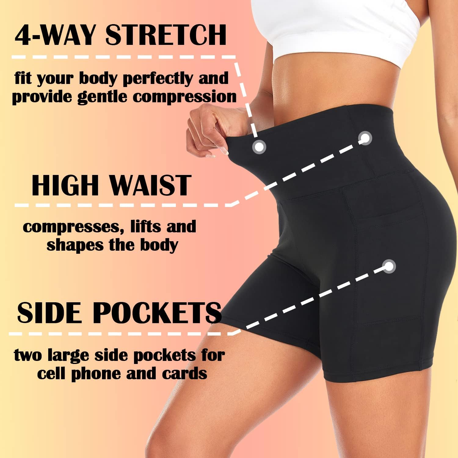 Detalle de FULLSOFT 4 Pack Biker Shorts for Women with Pockets – 5" High Waisted