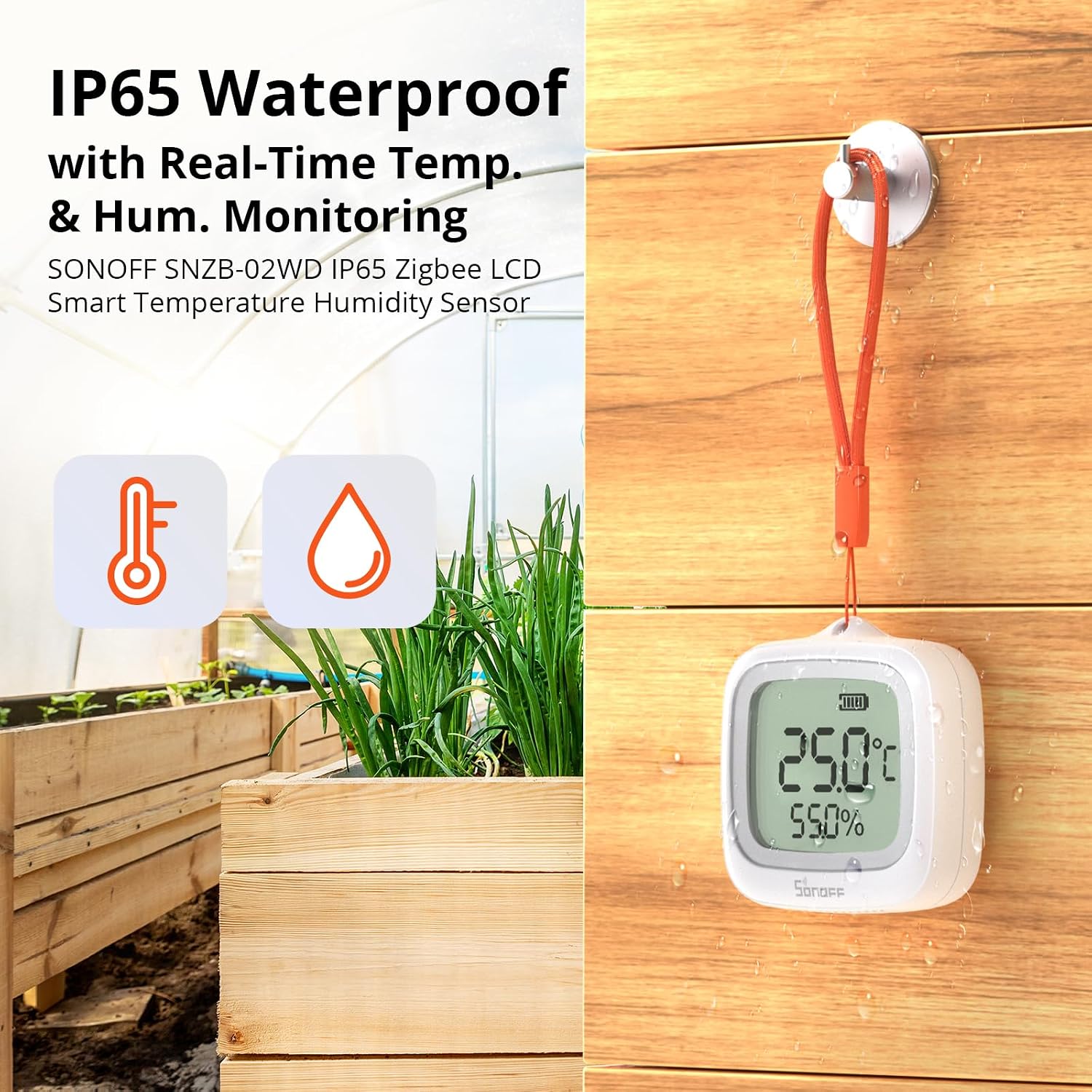 Detalle de SONOFF SNZB-02WD IP65 Zigbee LCD Smart Temperature Humidity Sensor