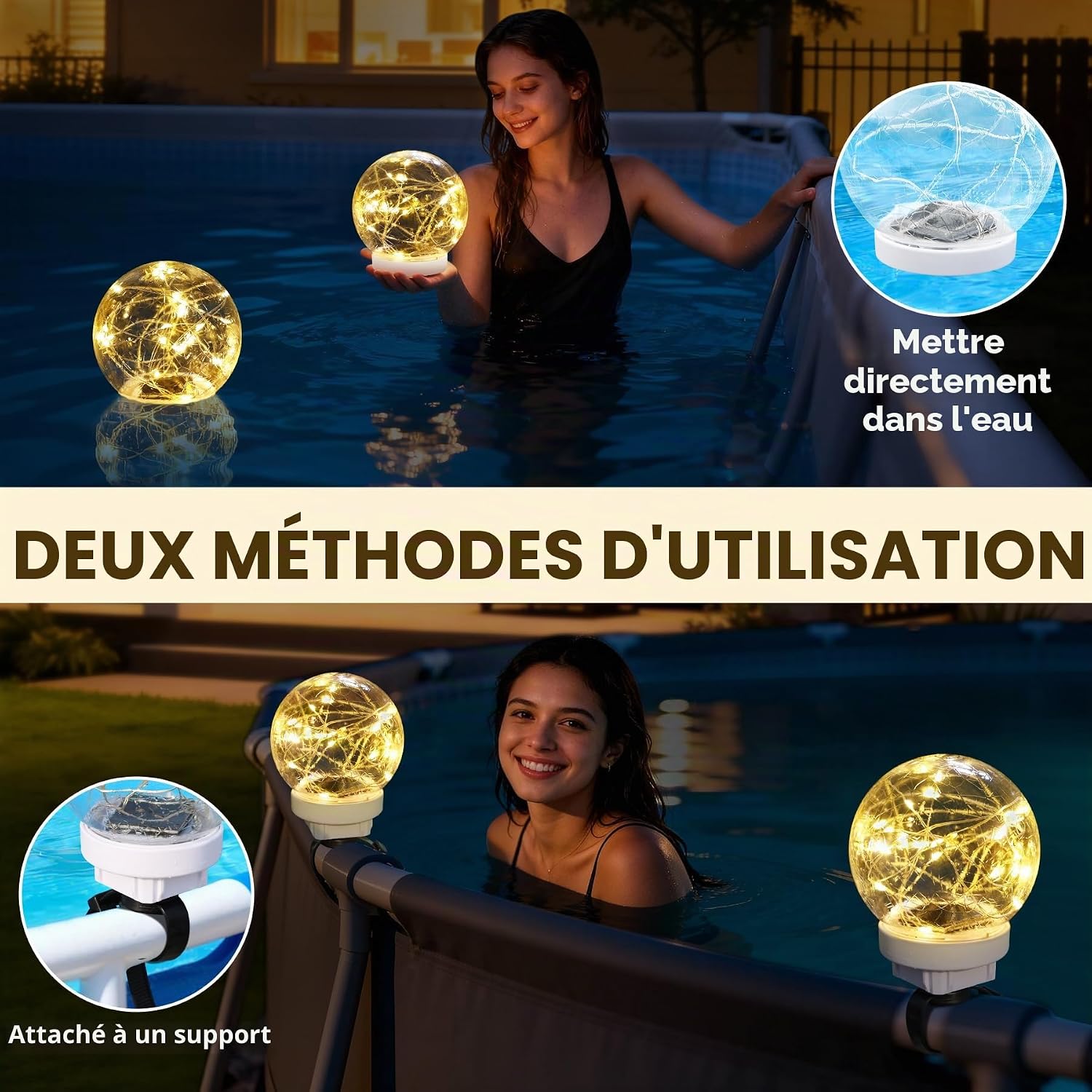 Thumbnail 1 de DeeprBling Lumière Piscine Hors Sol Solaire 2 en 1 – Lampe Flottante LED IP68 pour Piscine à Cadre