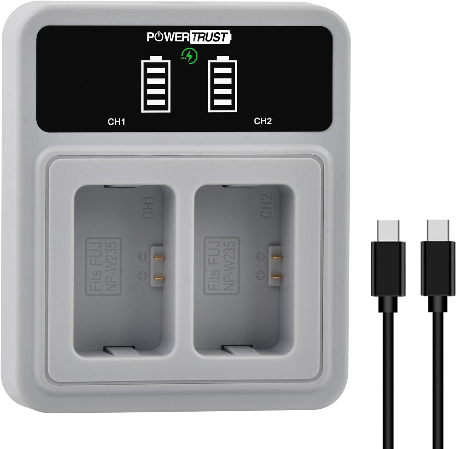 Detalle de PowerTrust NP-W235 Batterie 2er-Set mit PD20W Ladegerät für Fujifilm X-T4/X-T5