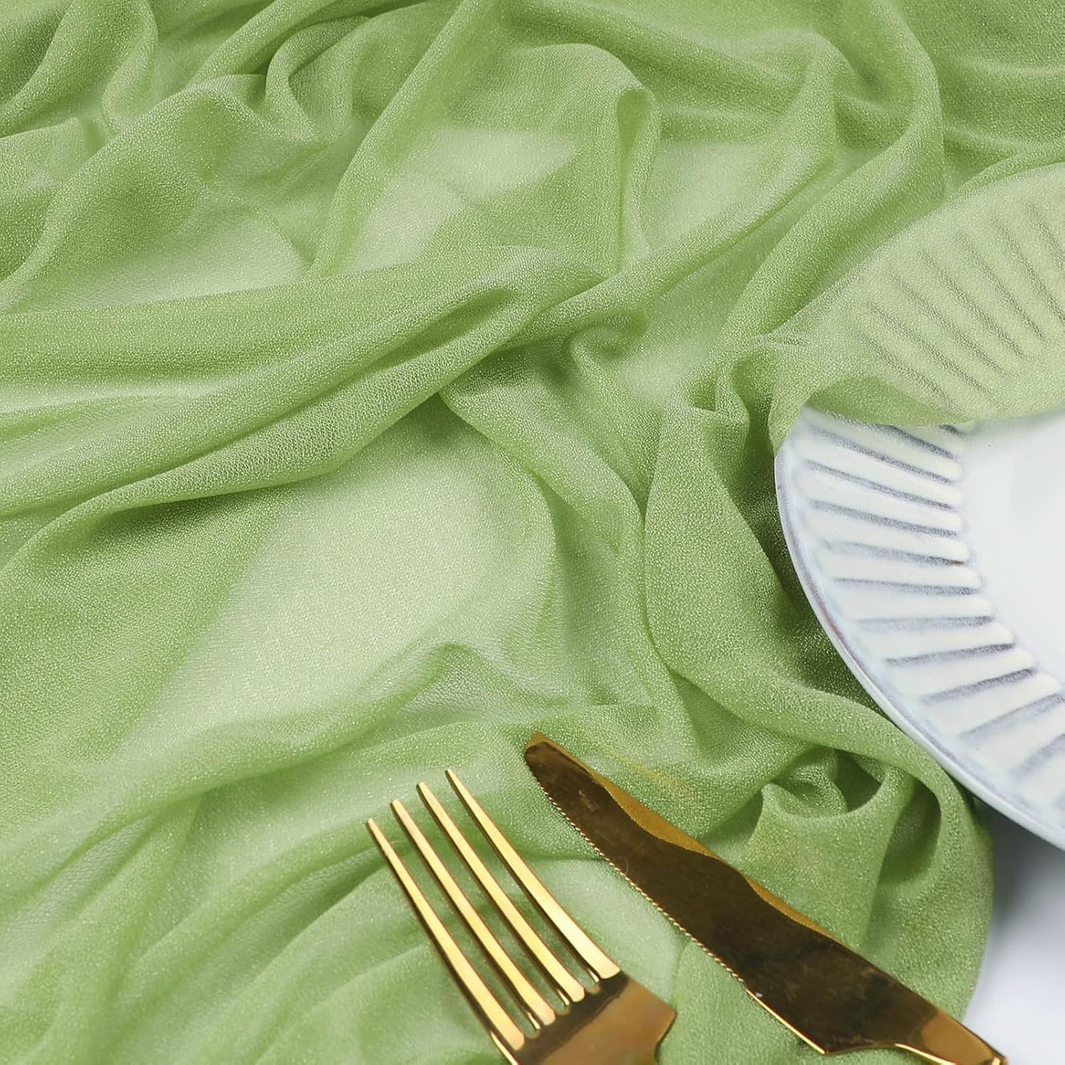 Detalle de Foatcox ZQ122 chiffon tafelloper grasgroen, 77 x 300 cm, polyester