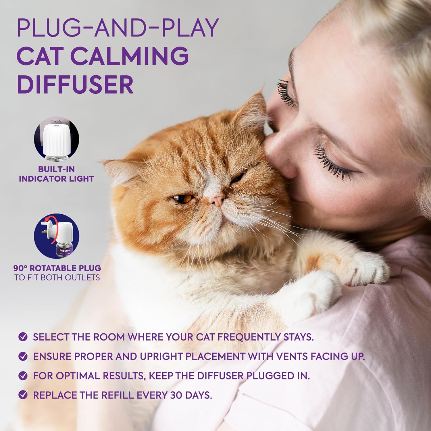 Detalle de TopSum Cat Calming Plug-in Diffuser: Premium Cat Pheromone Diffuser Kit