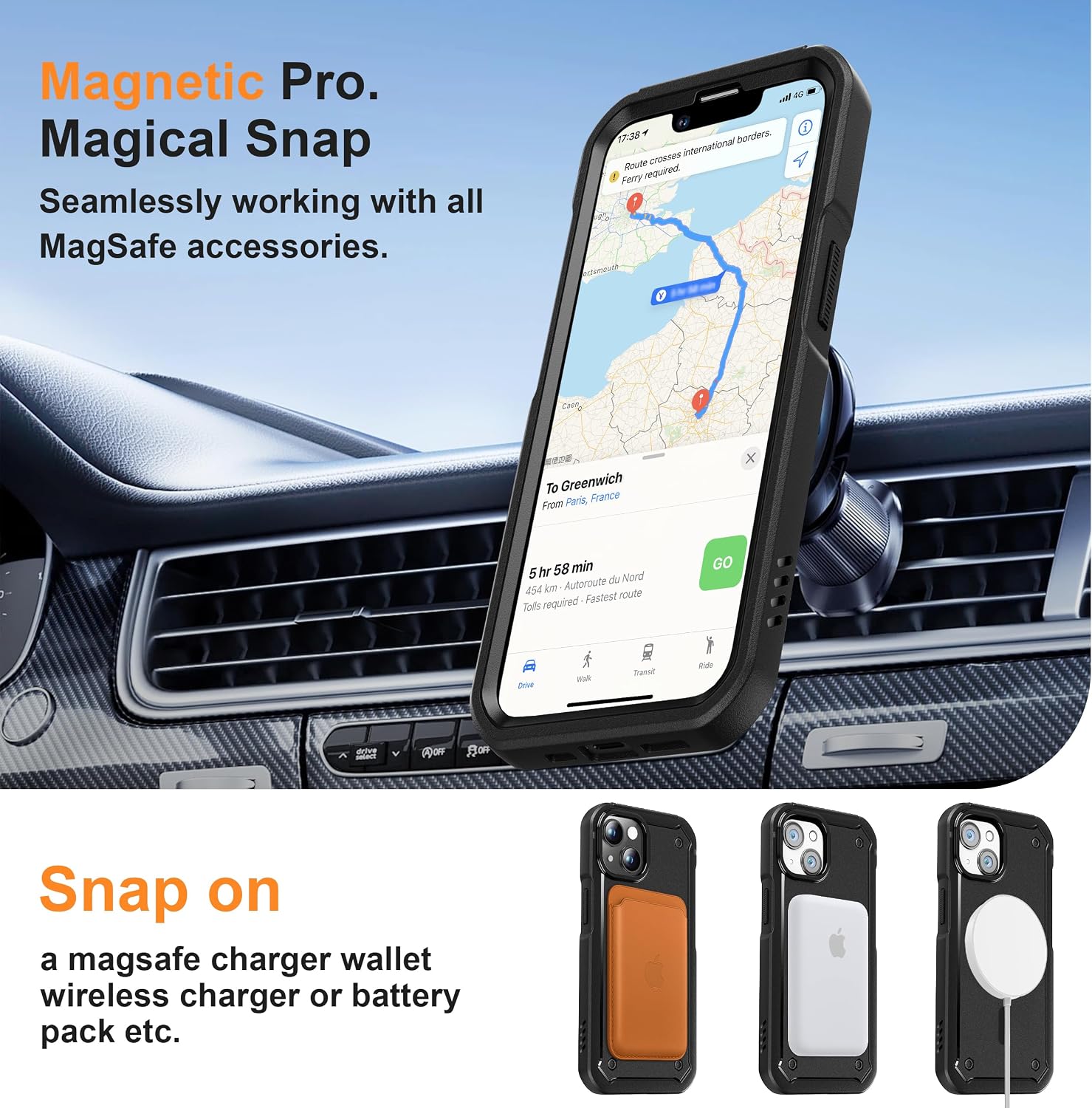 Detalle de ORETECH Magnetic Case for iPhone 14 with 2x 9H Tempered Glass Screen Protectors – 360° Rugged Black