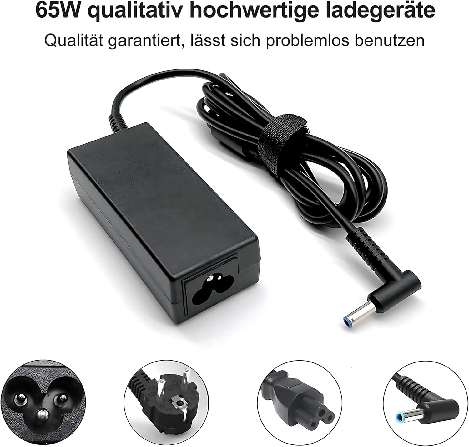 Detalle 2 de HP Laptop Ladekabel 65W/45W (19,5V) mit blauem Anschluss – kompatibel mit Pavilion x360, ProBook, EliteBook & mehr