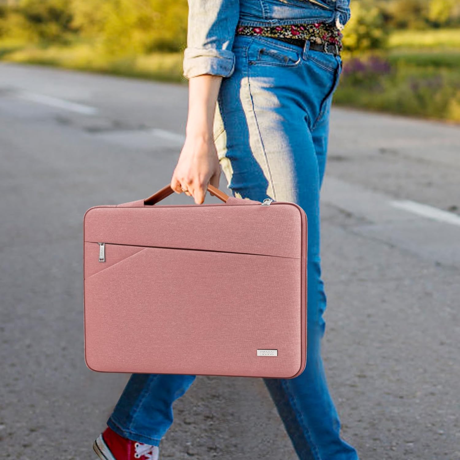 Detalle de TECOOL 16 Zoll Laptoptasche Hülle rosa – kompatibel mit MacBook Pro 16, 16 Zoll Notebooks und mehr
