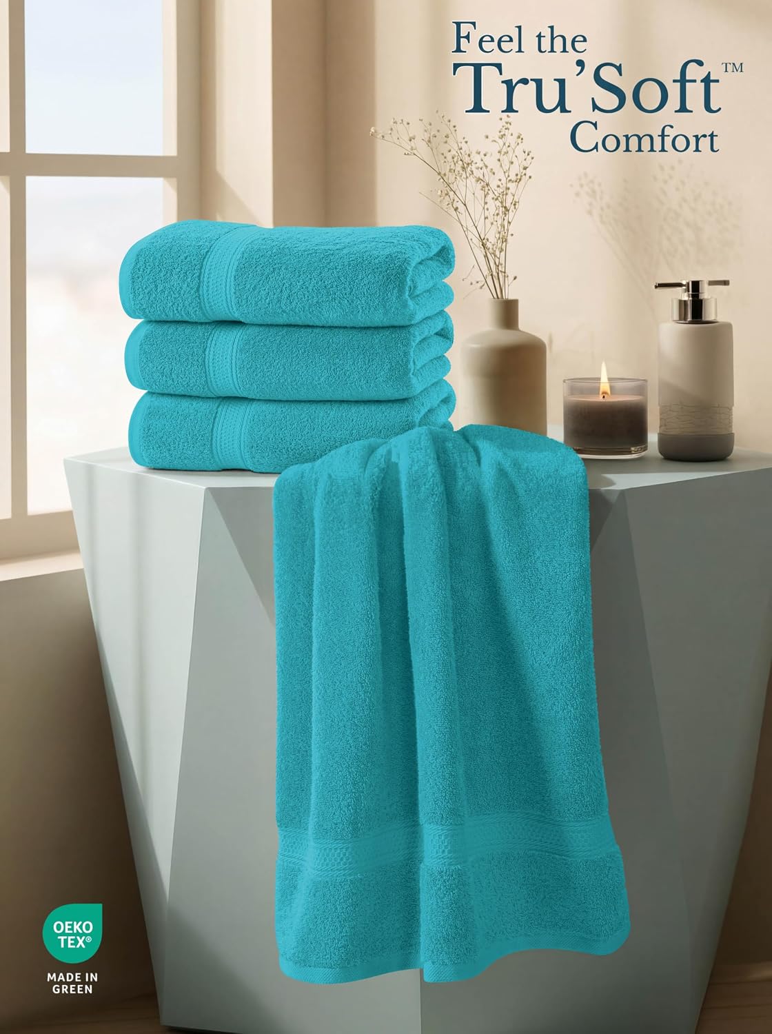 Detalle de Utopia Towels 4er-Set Badetücher (Premium, 100% ringgesponnene Baumwolle) 69 x 137 cm – türkis