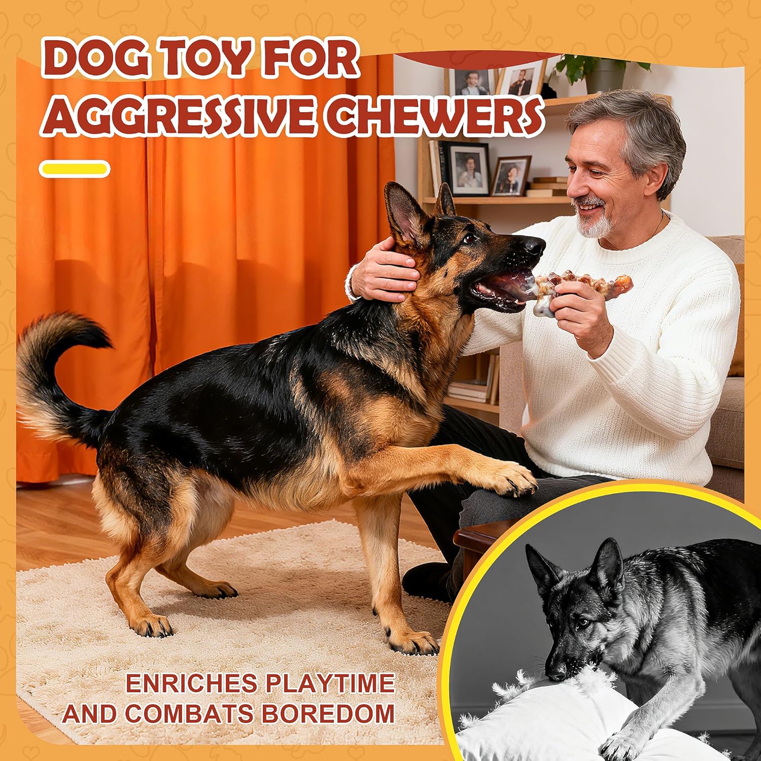 Thumbnail 3 de Large Dog Chew Toys for Aggressive Chewers – 3 Tough Nylon Dog Bones (Yellow)