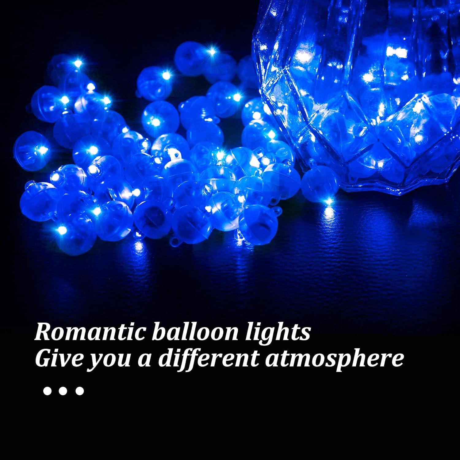 Detalle de Aogist A01-Mini Blue LED Balloon Lights, 50-Piece Round Non-Blinking Set