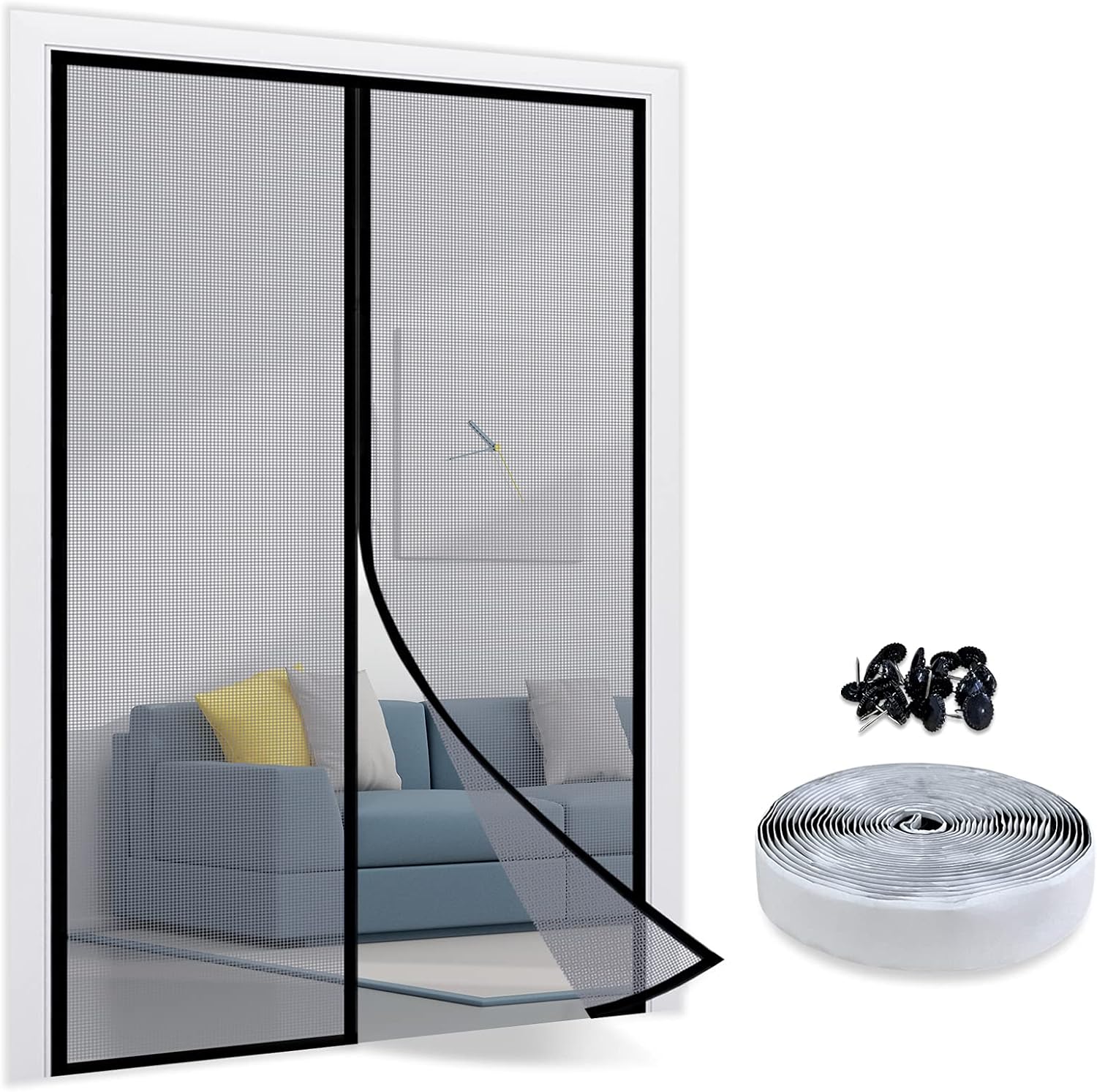 Detalle de TheFitLife Magnetic Fly Screen for Doors (90x210cm) – Fibreglass Mesh with Auto-Snap Magnets