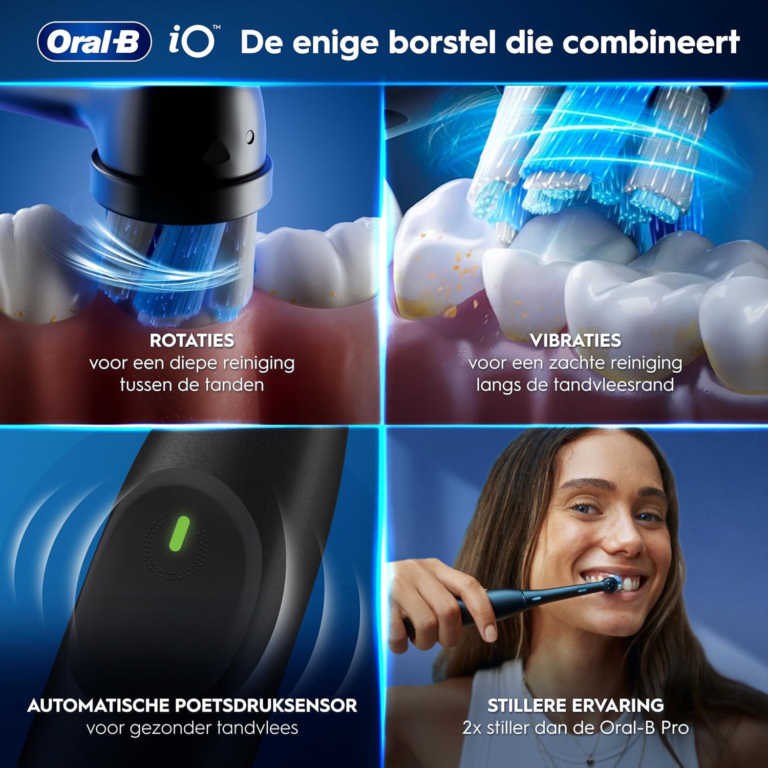 Detalle de Oral-B iO 2 DUO elektrische tandenborstels, 3 poetsstanden en druksensor
