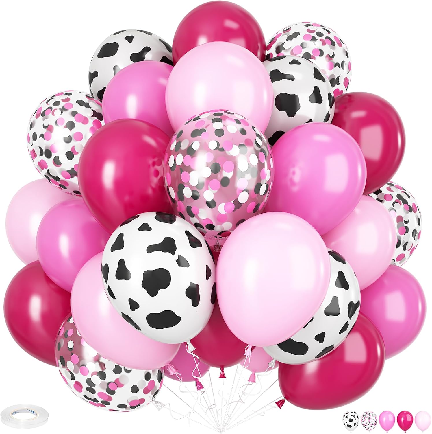 Detalle de Cow Balloons Kit – 12 Inch Cow Print with Hot Pink and Pastel Pink Confetti, for Cowgirl Theme Parties