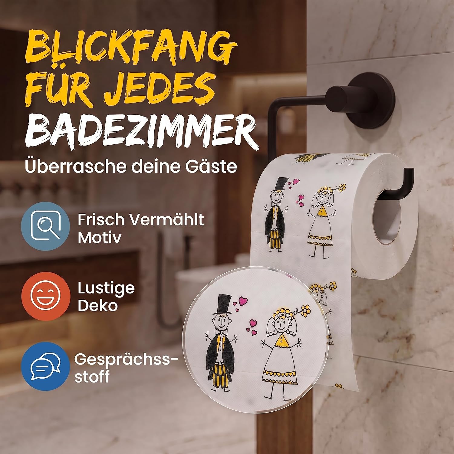 Detalle 1 de GOODS+GADGETS Funny Wedding Toilet Paper, 2-Ply Roll with 200 Sheets