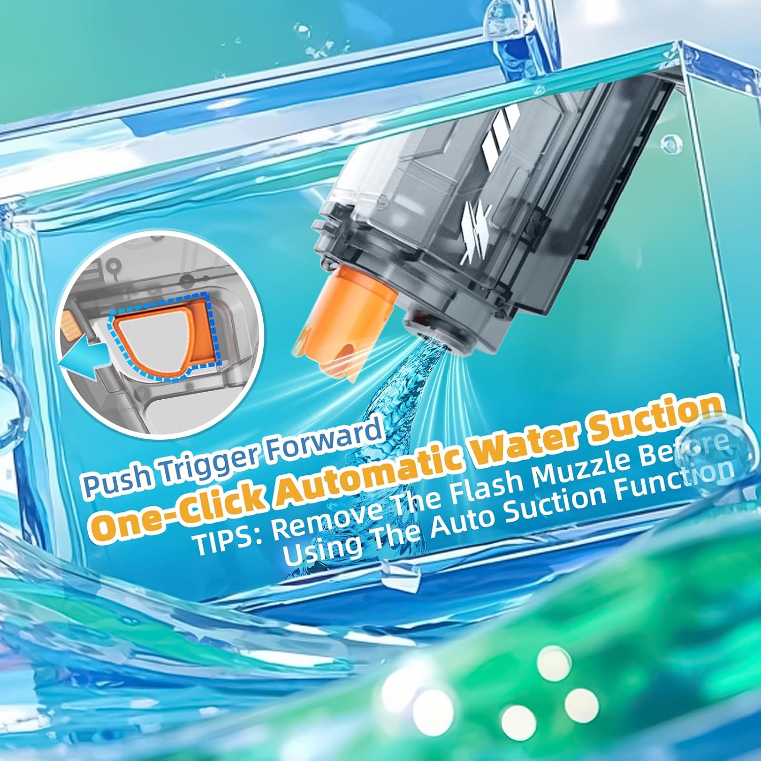 Thumbnail 3 de Vmiya Electric Water Gun (Automatic Squirt) up to 32 FT, 800cc Tank, Muzzle Flash — Gray