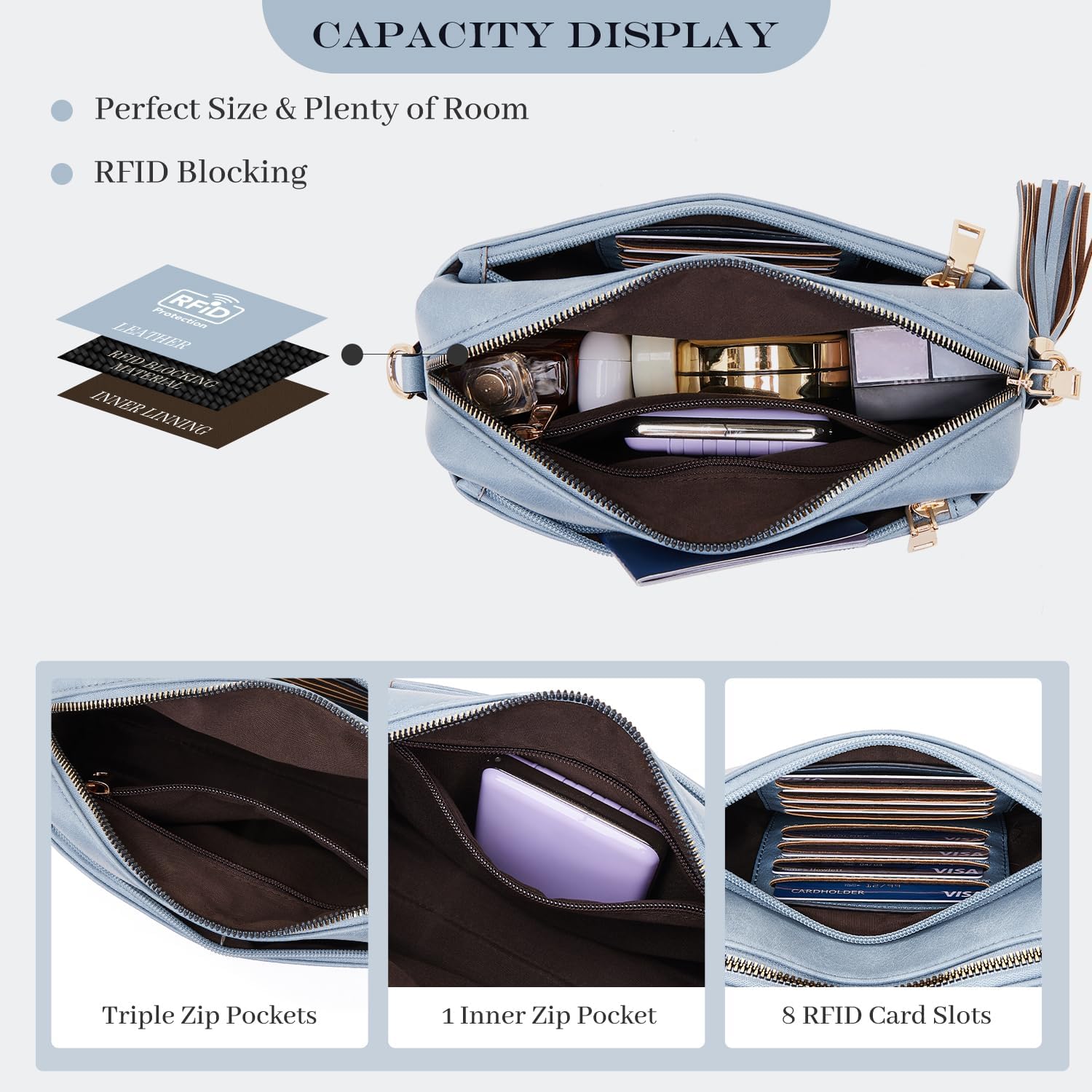 Detalle de Roulens Piccola Borsa a Tracolla Donna con 3 Scomparti Capienti: stile compatto e versatile