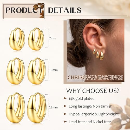 Thumbnail 4 de Chriscoco Gold Hoop Earrings for Women – Chunky Silver Hoop Earrings