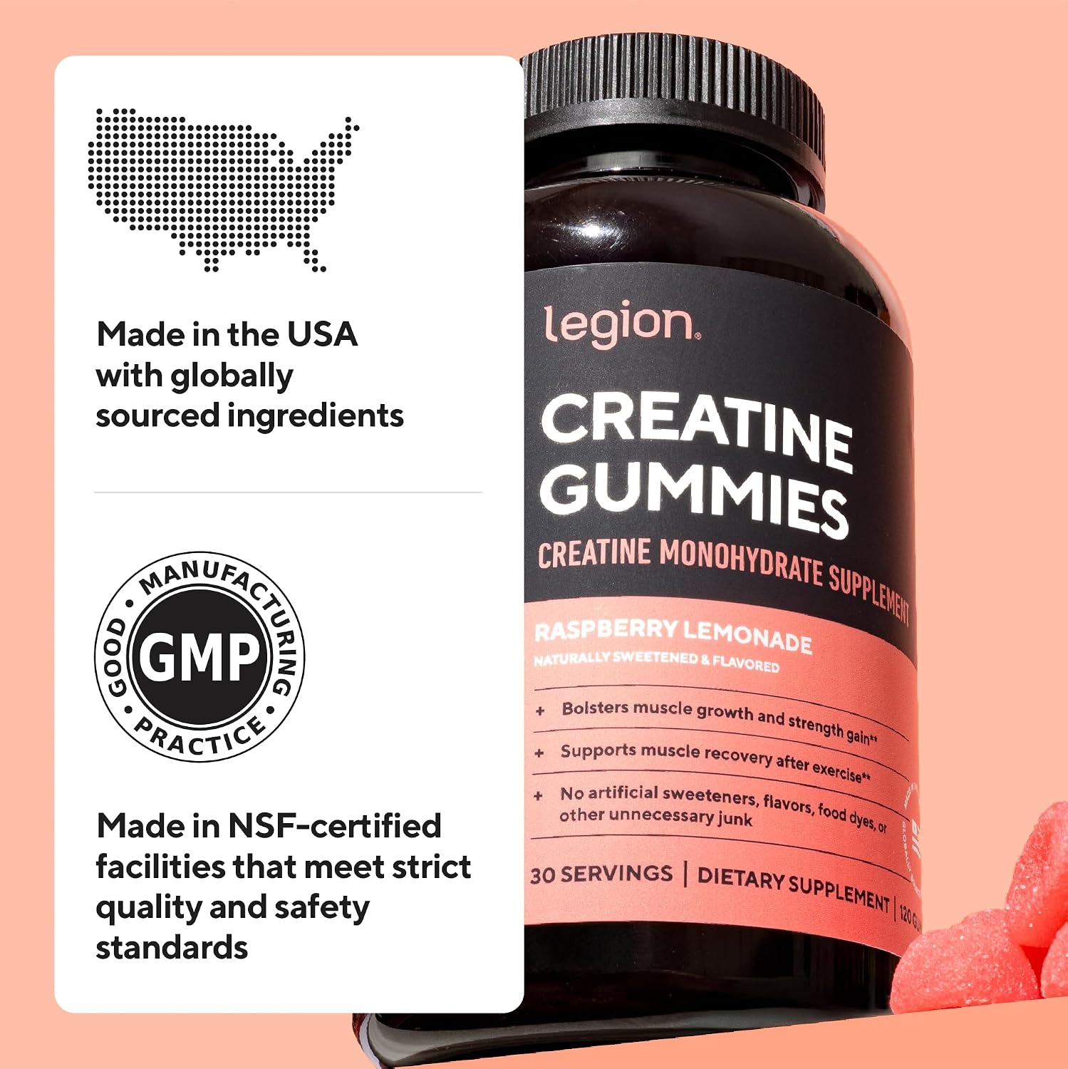 Thumbnail 6 de Legion Creatine Gummies, Raspberry Lemonade, 5g Creatine Monohydrate